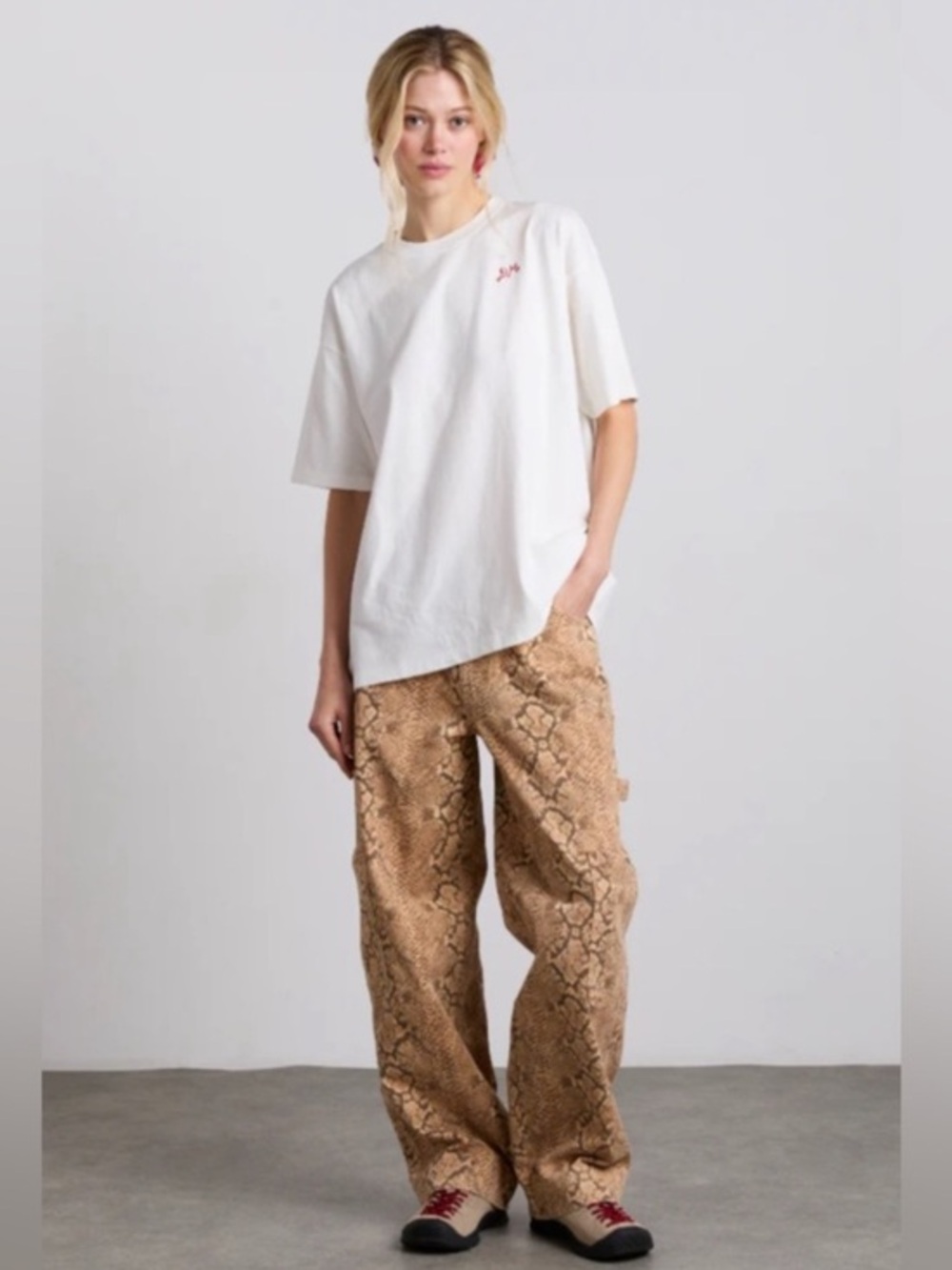 Damson Madder Jeans Drew Cargo Wide Leg in Snake Print